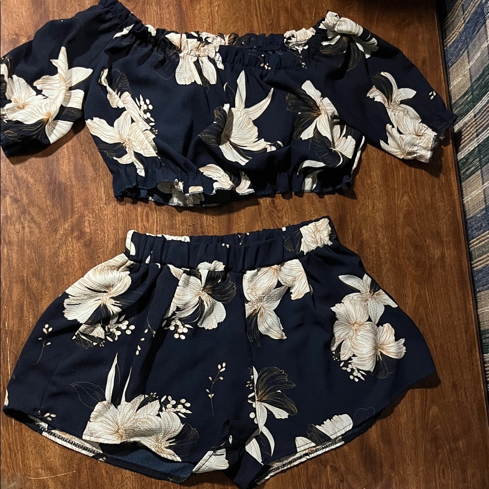 Floral Off-Shoulder Top and Shorts Set